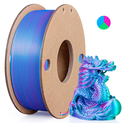 Silk PLA 3D Printer Filament 1.75Mm Triple Color Silk PLA Filament 3D Printing Filament 250G 3 In1 Color Rose Red Sky Blue Green