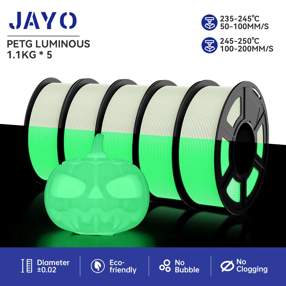 PETG /PLA Night Light 3D Filament 1.75Mm 5Rolls/5.5Kg 100% No Bubble FDM 3D Printer Accessories DIY Gift from EU US UK AU