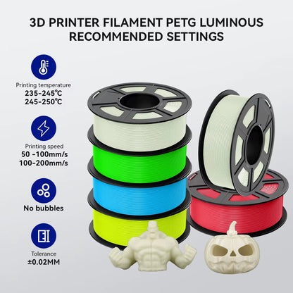 PETG /PLA Night Light 3D Filament 1.75Mm 5Rolls/5.5Kg 100% No Bubble FDM 3D Printer Accessories DIY Gift from EU US UK AU